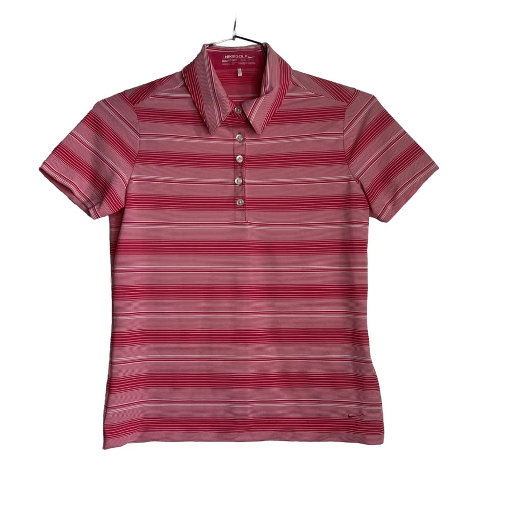 Nike Golf Polo Women's Size Small Pink Stripe Short Sleeve Dri-Fit Shirt